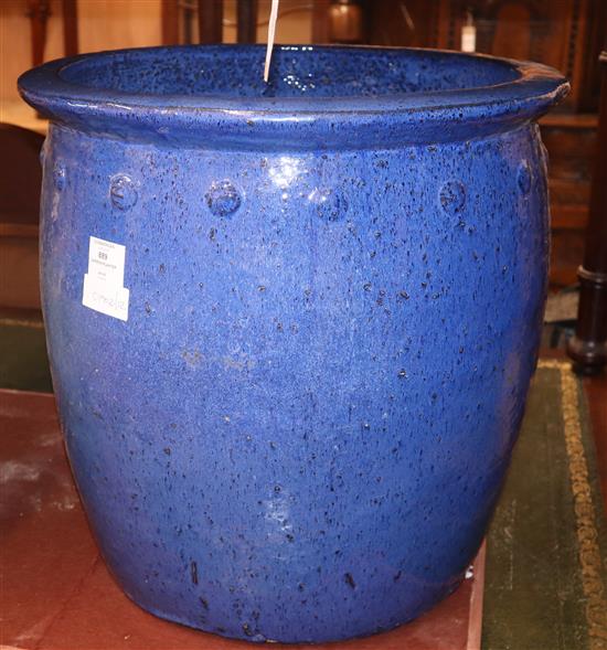 A blue glazed garden planter Diam. 48cm